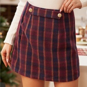 Cupshe NWT L Flannel Plaid Mini Skirt in Red Navy Black